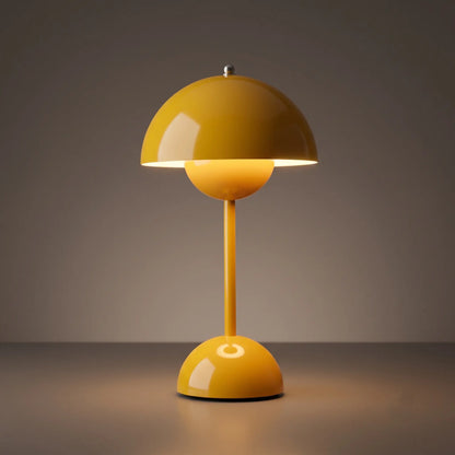Aesthix Lume Bud retro table lamp in yellow mushroom-dome finish on plain background