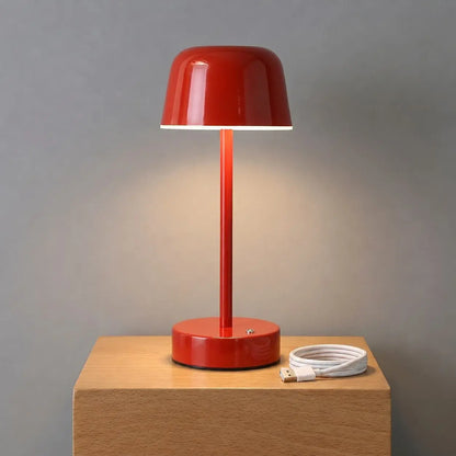Aesthix Lume Aura cordless touch lamp red product shot wooden base rechargeable
