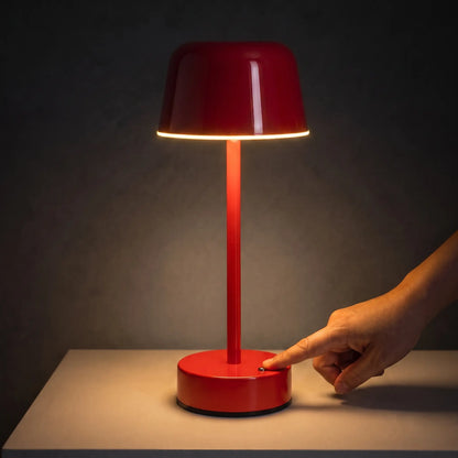 Aesthix Lume Aura cordless touch lamp red variant touch control dark background warm glow