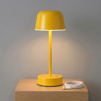 Aesthix Lume Aura cordless touch lamp yellow product shot wooden base USB charging