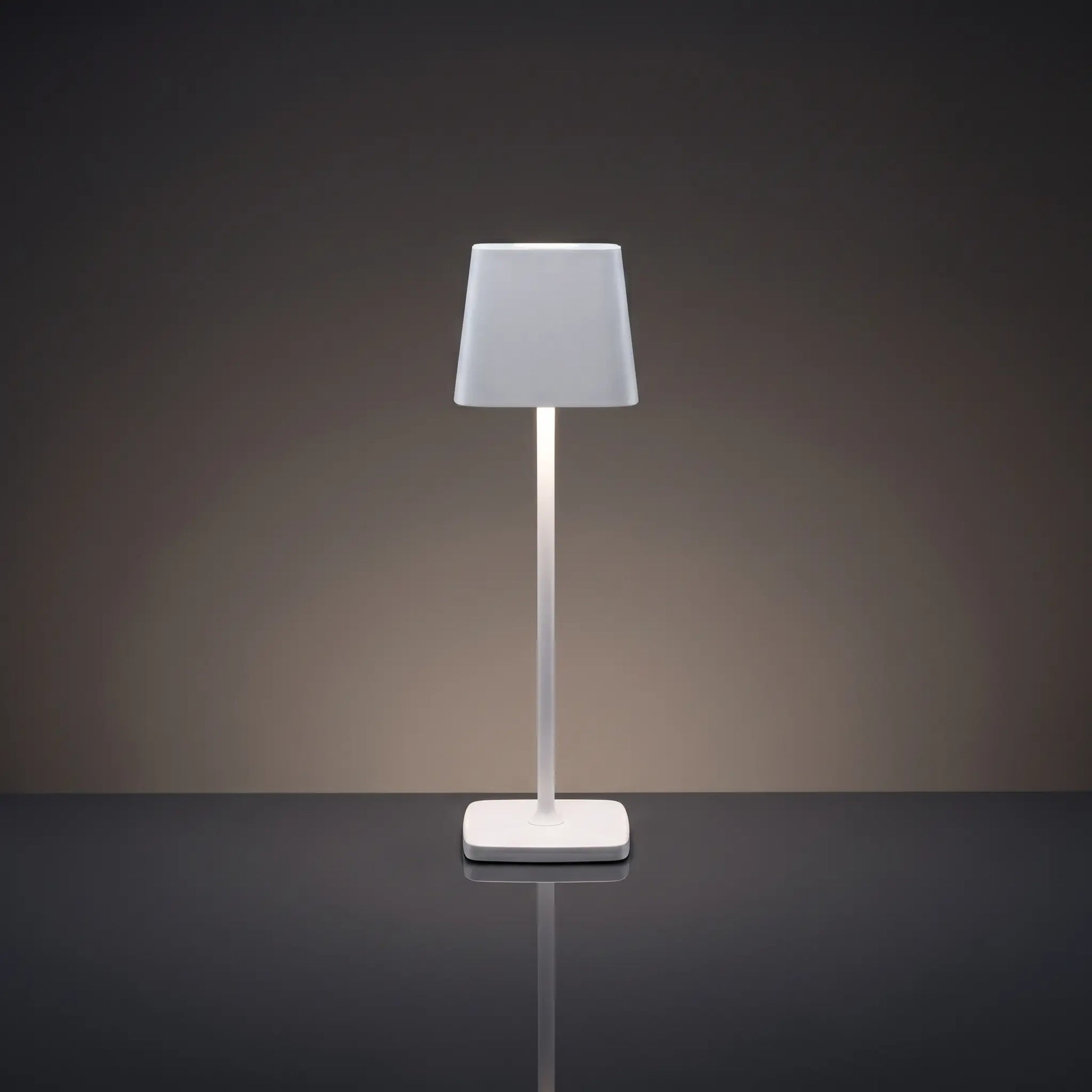 Aesthix Lume Dusk minimalist touch lamp white finish product shot grey background UK