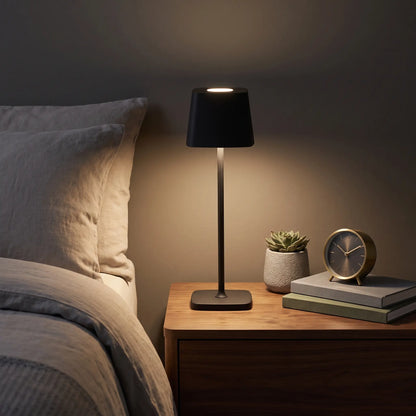 Aesthix Lume Dusk minimalist touch lamp black finish bedroom side table clock plant UK