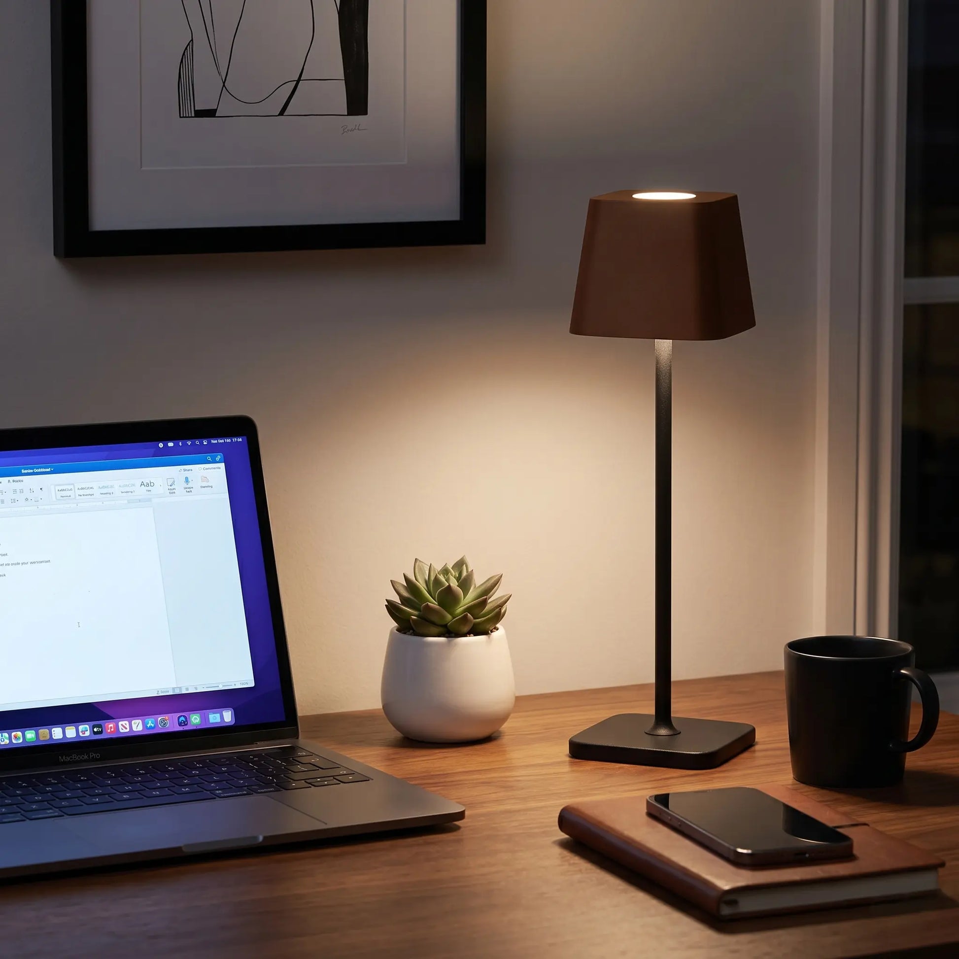 Aesthix Lume Dusk minimalist touch lamp brown finish laptop desk night workspace UK