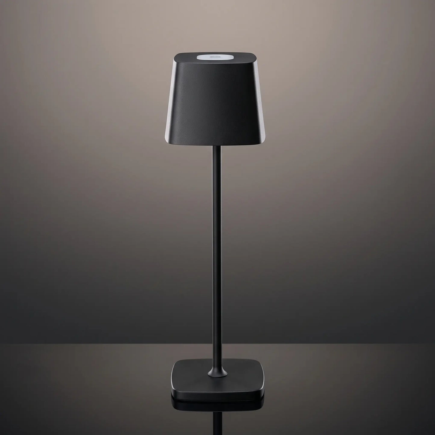 Aesthix Lume Dusk minimalist touch lamp black finish product shot grey background UK