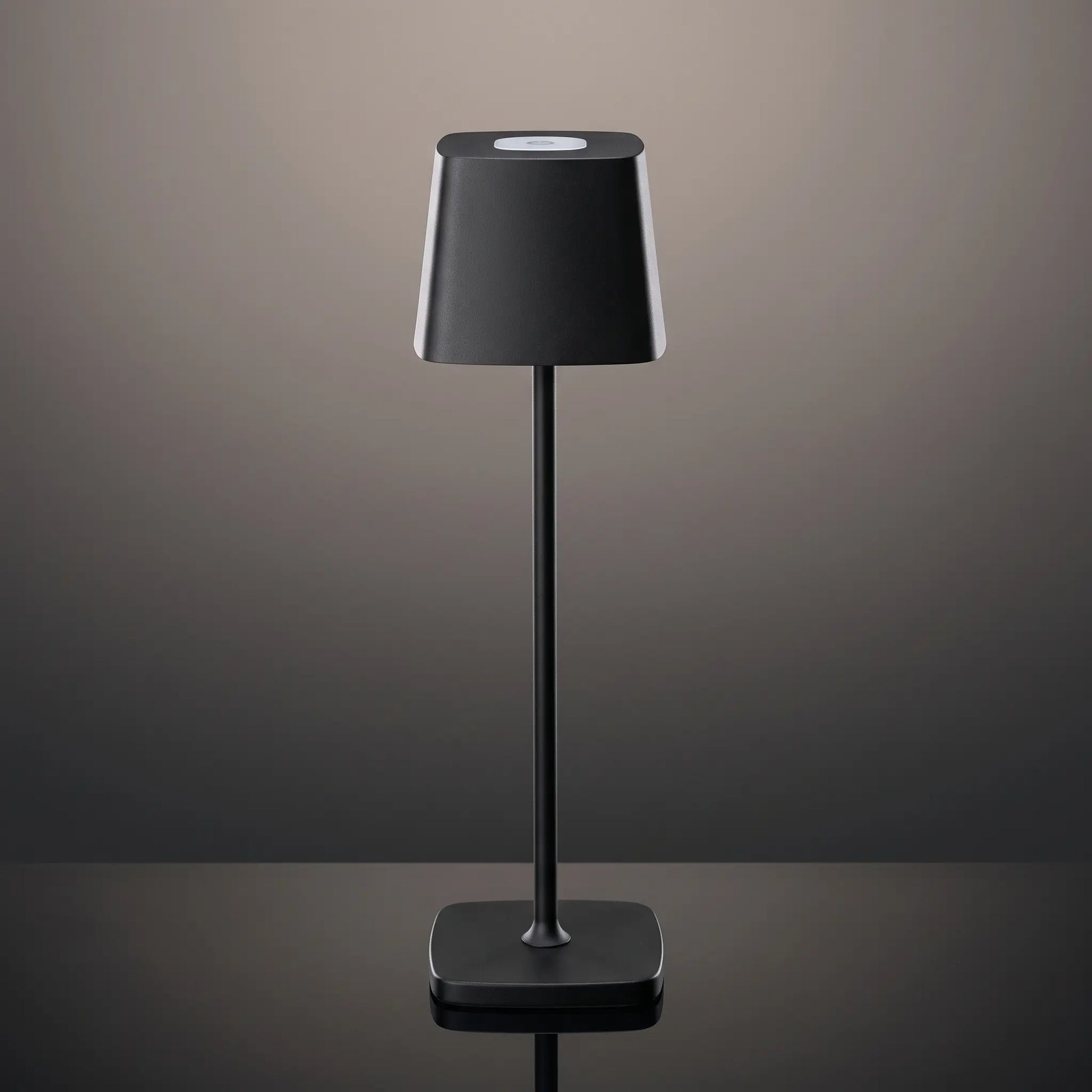 Aesthix Lume Dusk minimalist touch lamp black finish product shot grey background UK