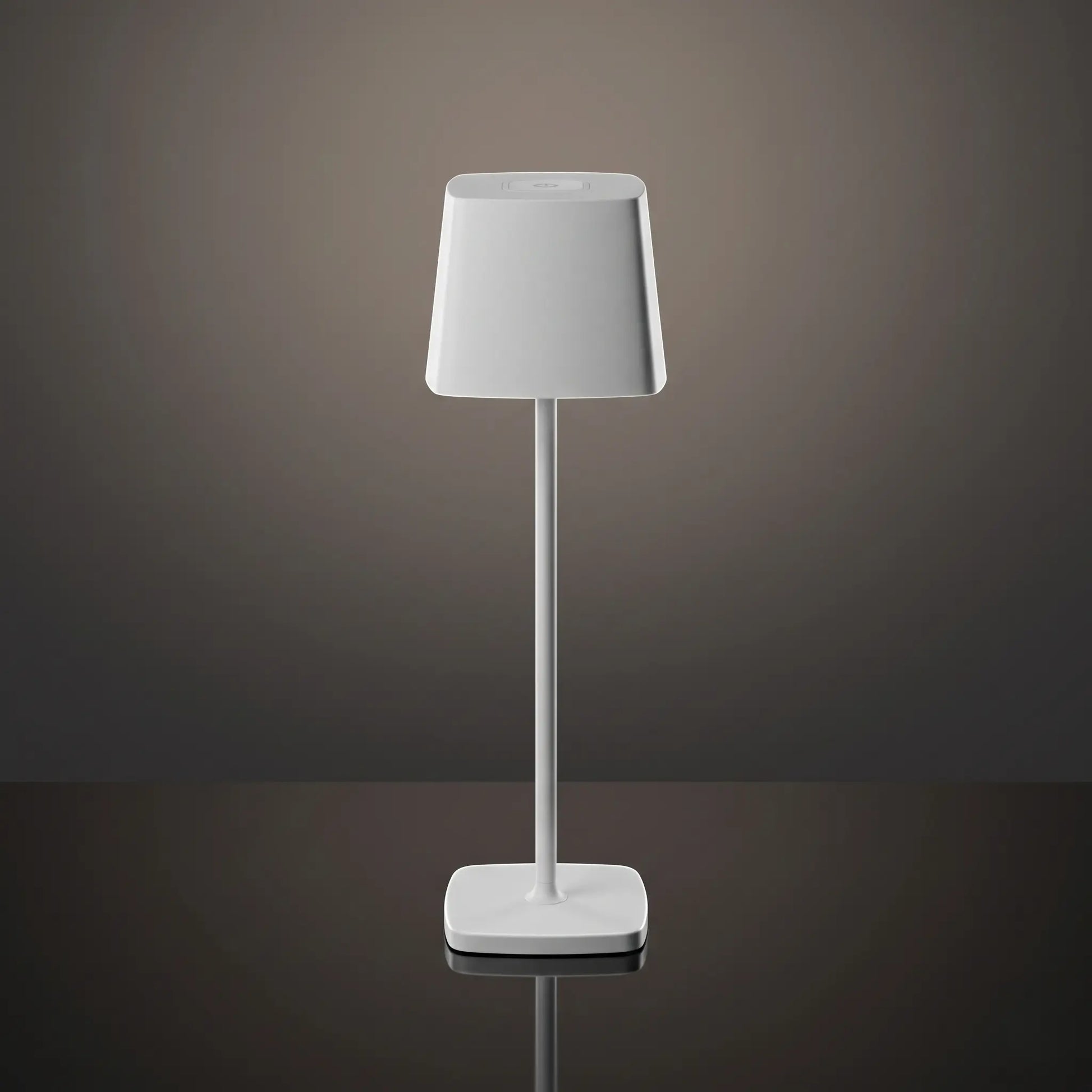 Aesthix Lume Dusk minimalist touch lamp white finish product shot grey background UK