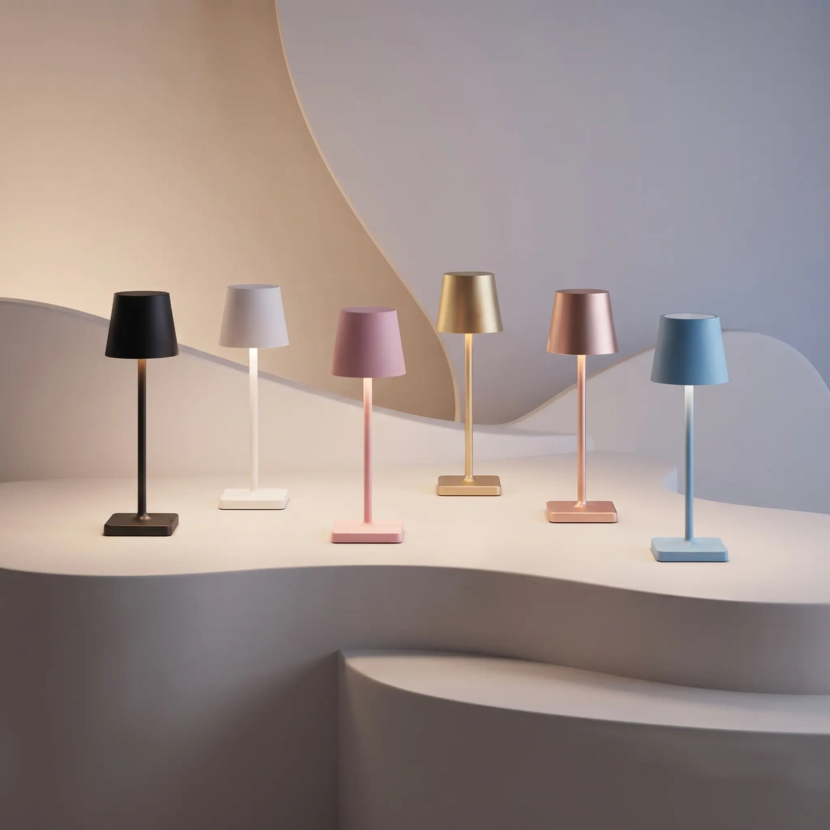 Aesthix Lume Classic bar style touch table lamps in black, white, pink, gold, rose and blue finishes