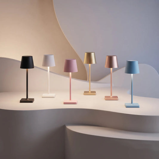 Aesthix Lume Classic bar style touch table lamps in black, white, pink, gold, rose and blue finishes