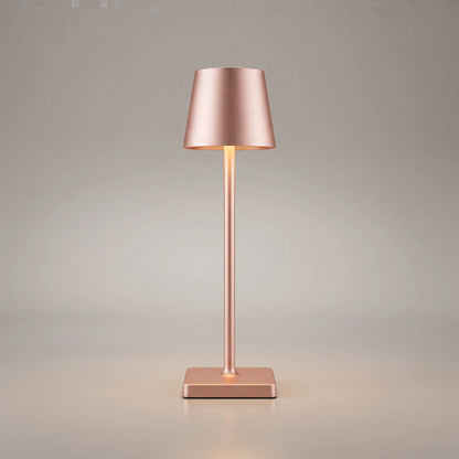 Aesthix Lume Classic bar style touch table lamp in rose finish on plain background