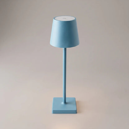 Aesthix Lume Classic bar style touch table lamp in blue finish on plain background