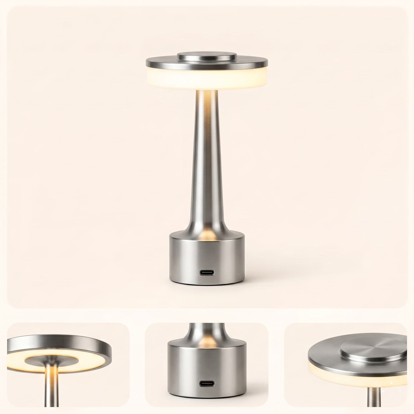 Aesthix Lume Nova cordless touch lamp silver finish disassembled parts charging base UK