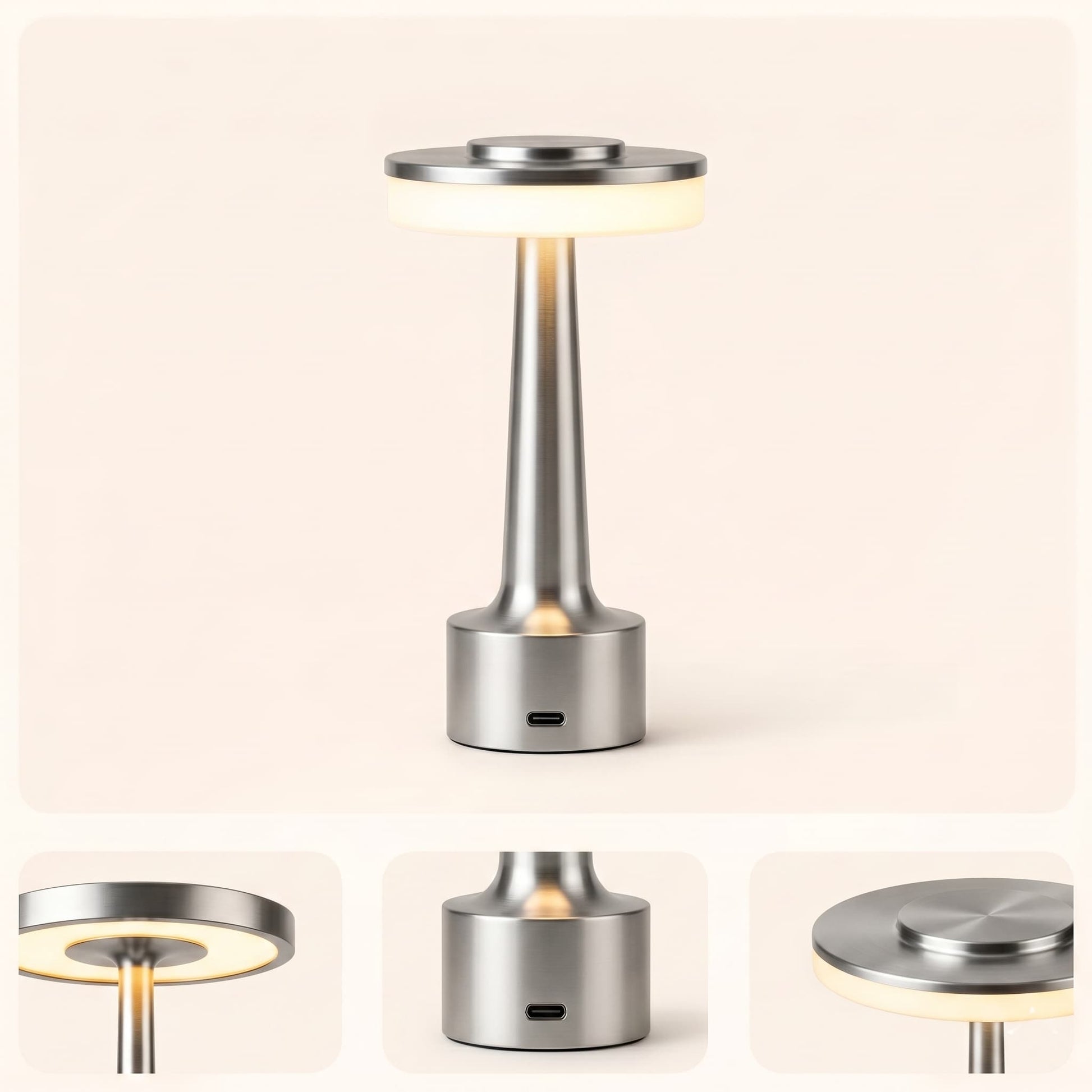 Aesthix Lume Nova cordless touch lamp silver finish disassembled parts charging base UK