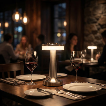 Aesthix Lume Nova cordless touch lamp restaurant dining table ambient warm lighting UK