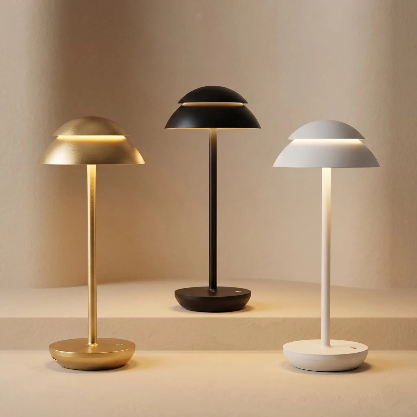 Aesthix Lume Domo modern mushroom lamp three colour variants white gold black warm light UK