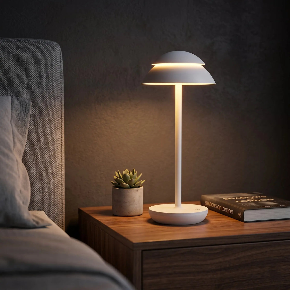Aesthix Lume Domo modern mushroom lamp white base bedside table bedroom warm light UK