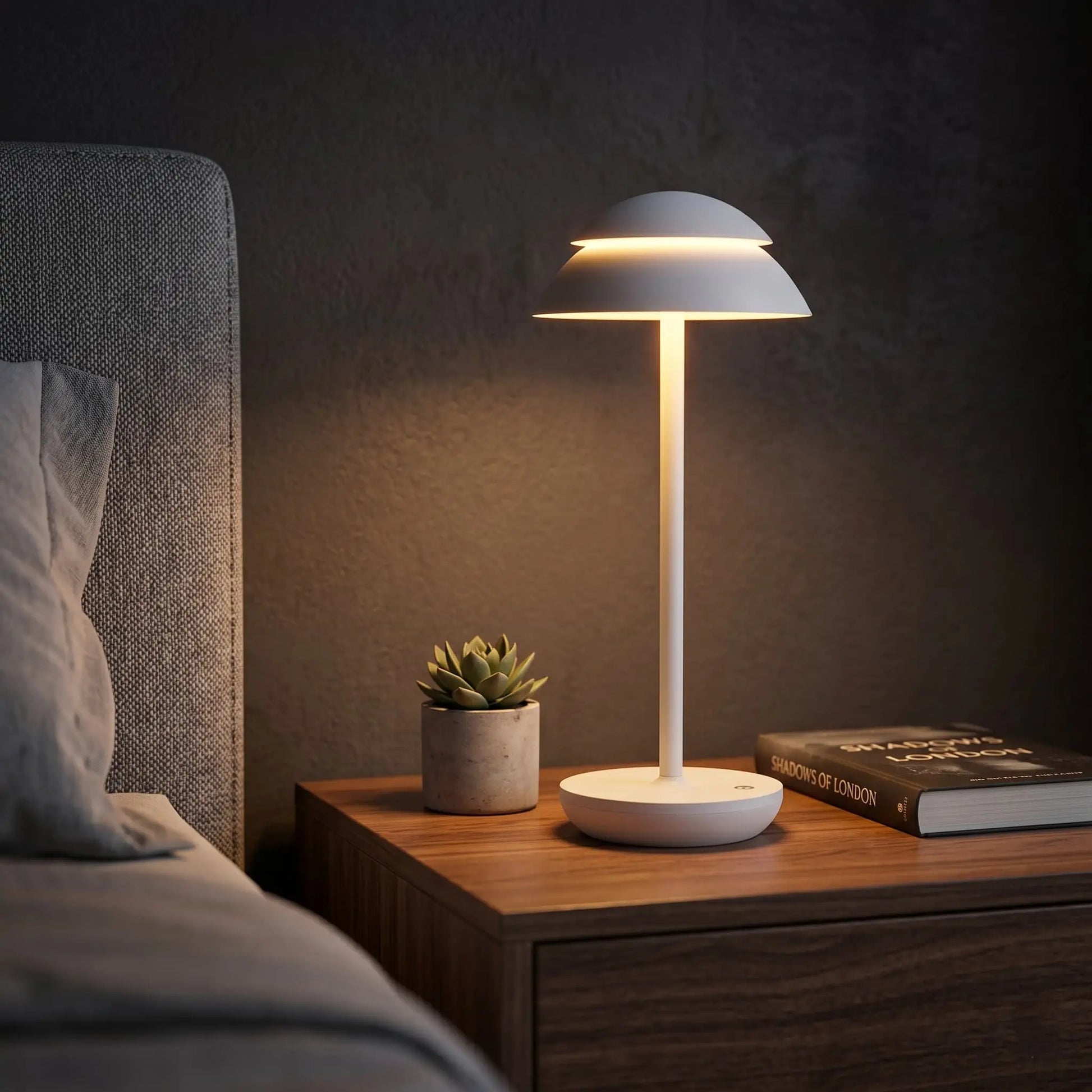 Aesthix Lume Domo modern mushroom lamp white base bedside table bedroom warm light UK