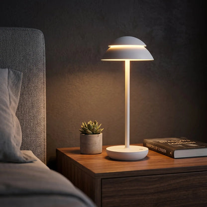 Aesthix Lume Domo modern mushroom lamp white base bedside table bedroom warm light UK