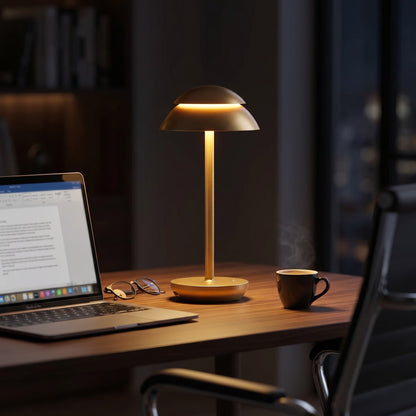 Aesthix Lume Domo night workspace dark room warm glow UK