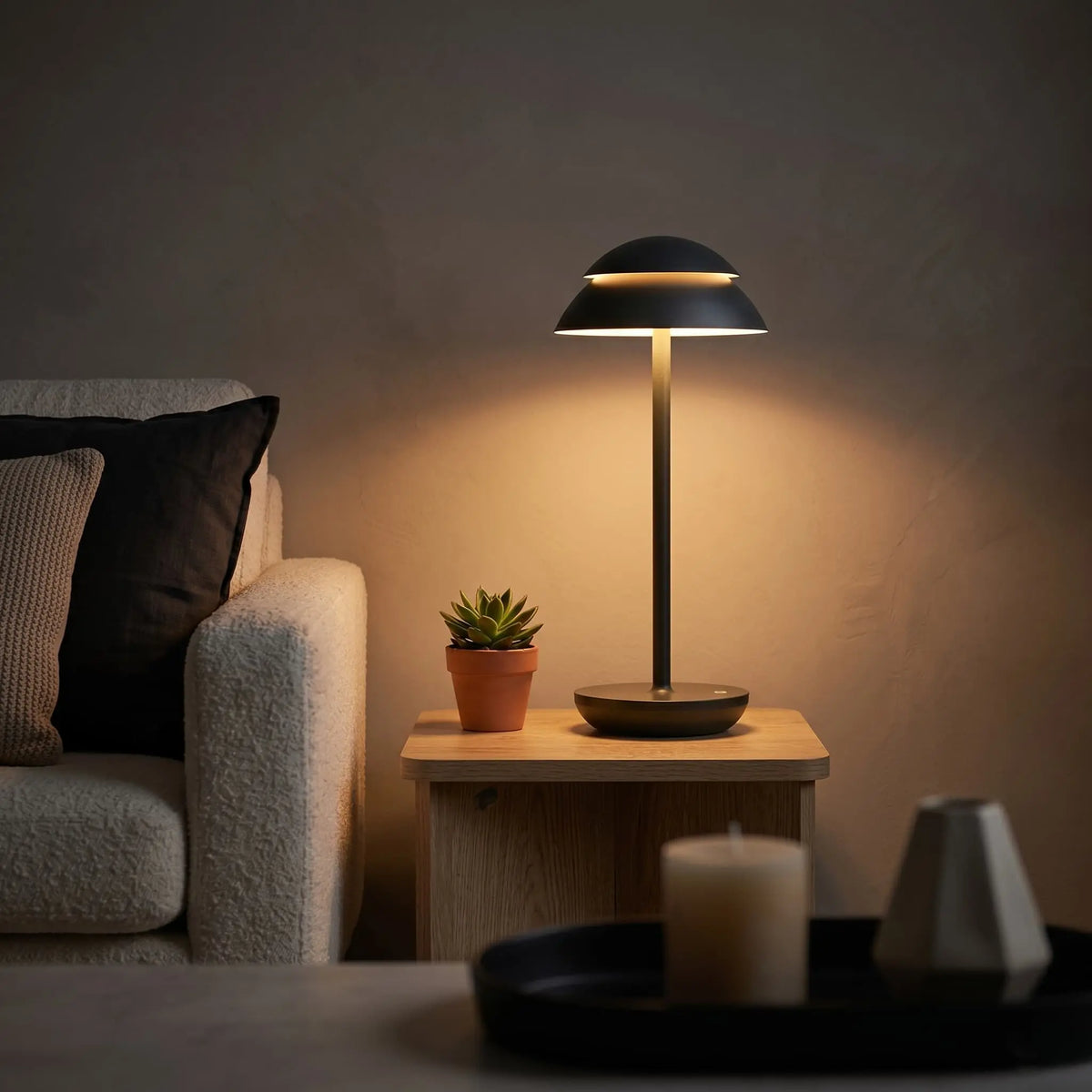 Aesthix Lume Domo modern mushroom lamp white base sofa side table living room UK