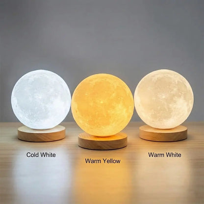 Aesthix Lume Luna moon lamp three brightness comparison cool white warm white warm yellow  wooden base UK 