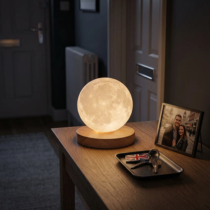 Aesthix Lume Luna moon lamp wooden hallway table photo frame UK flag keys warm night light UK