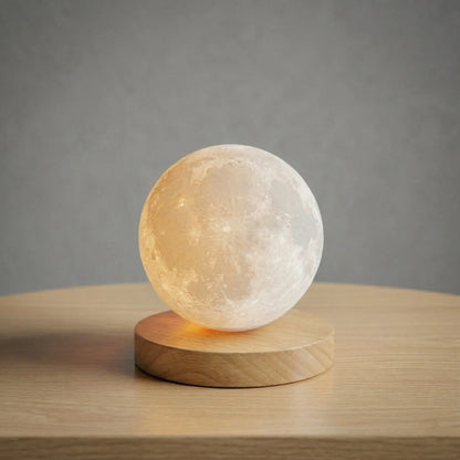 Aesthix Lume Luna moon lamp warm white product shot wooden base clean background UK