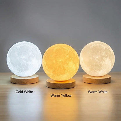 Aesthix Lume Luna moon lamp three brightness comparison cool white warm white warm yellow  wooden base UK 