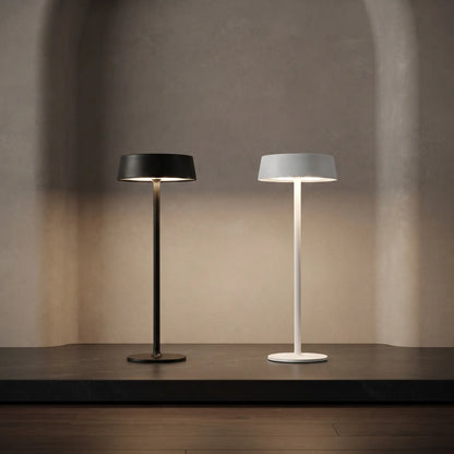 Aesthix Lume Plate Nordic touch table lamps in black and white finishes side by side