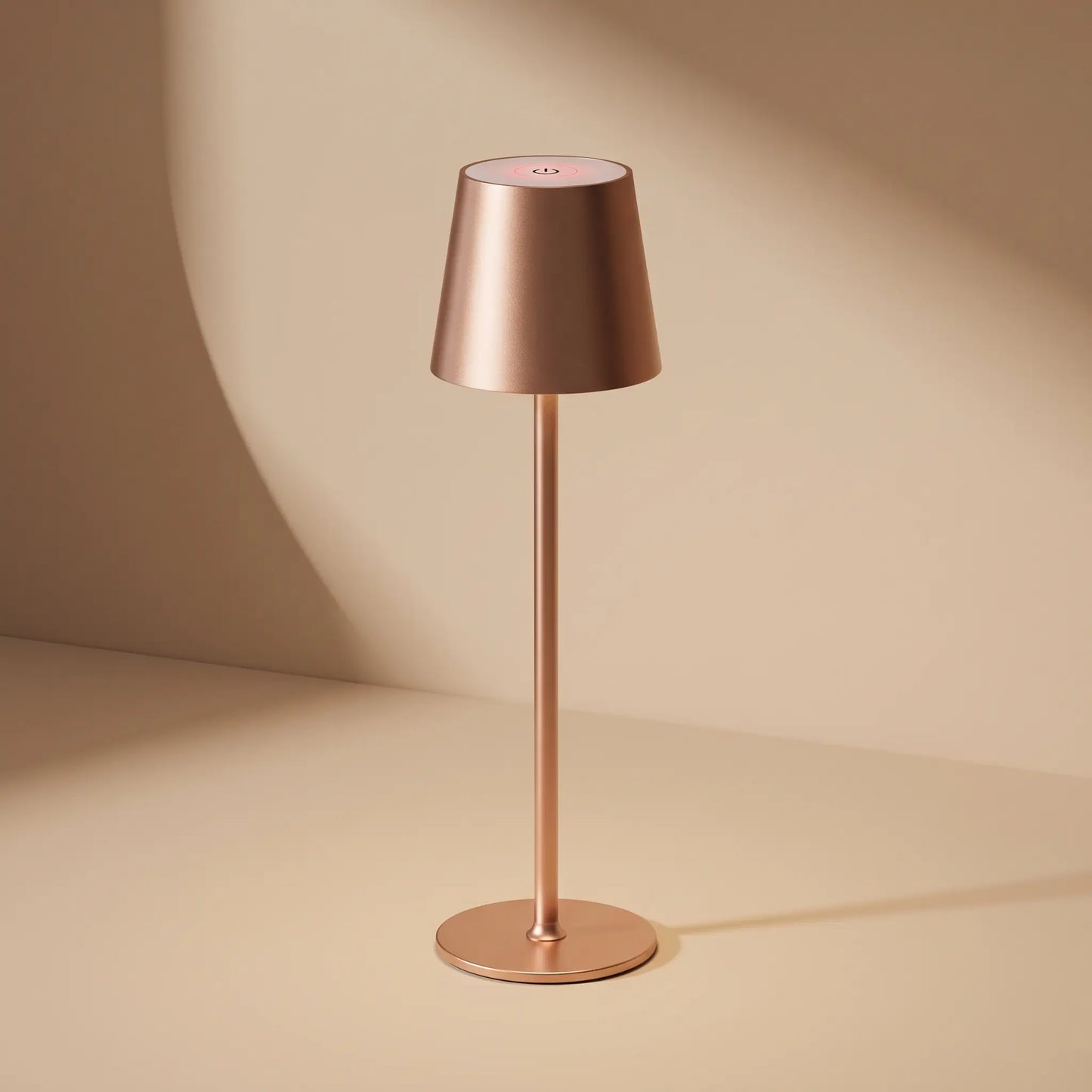 Aesthix Lume Poise rechargeable waterproof table lamp rose gold finish product shot clean background