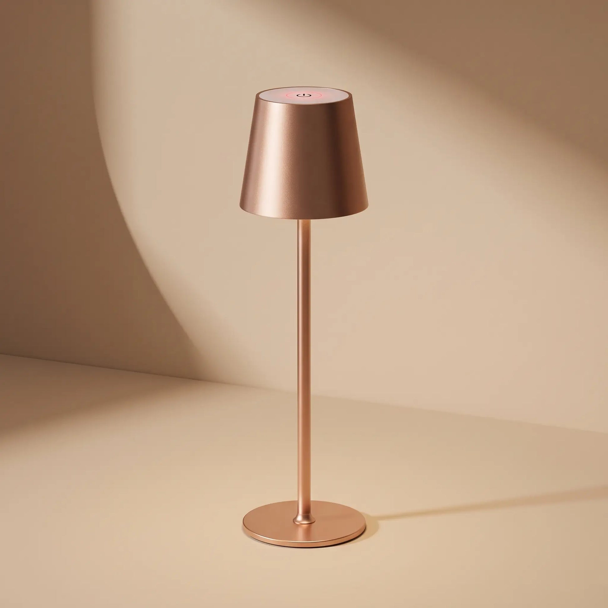 Aesthix Lume Poise rechargeable waterproof table lamp rose gold finish product shot clean background