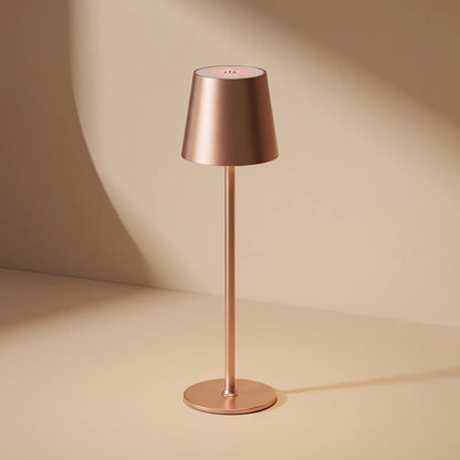 Aesthix Lume Poise rechargeable waterproof table lamp rose gold finish product shot clean background