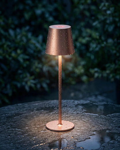 Aesthix Lume Poise rechargeable waterproof table lamp rose gold finish outdoor rain garden warm glow UK
