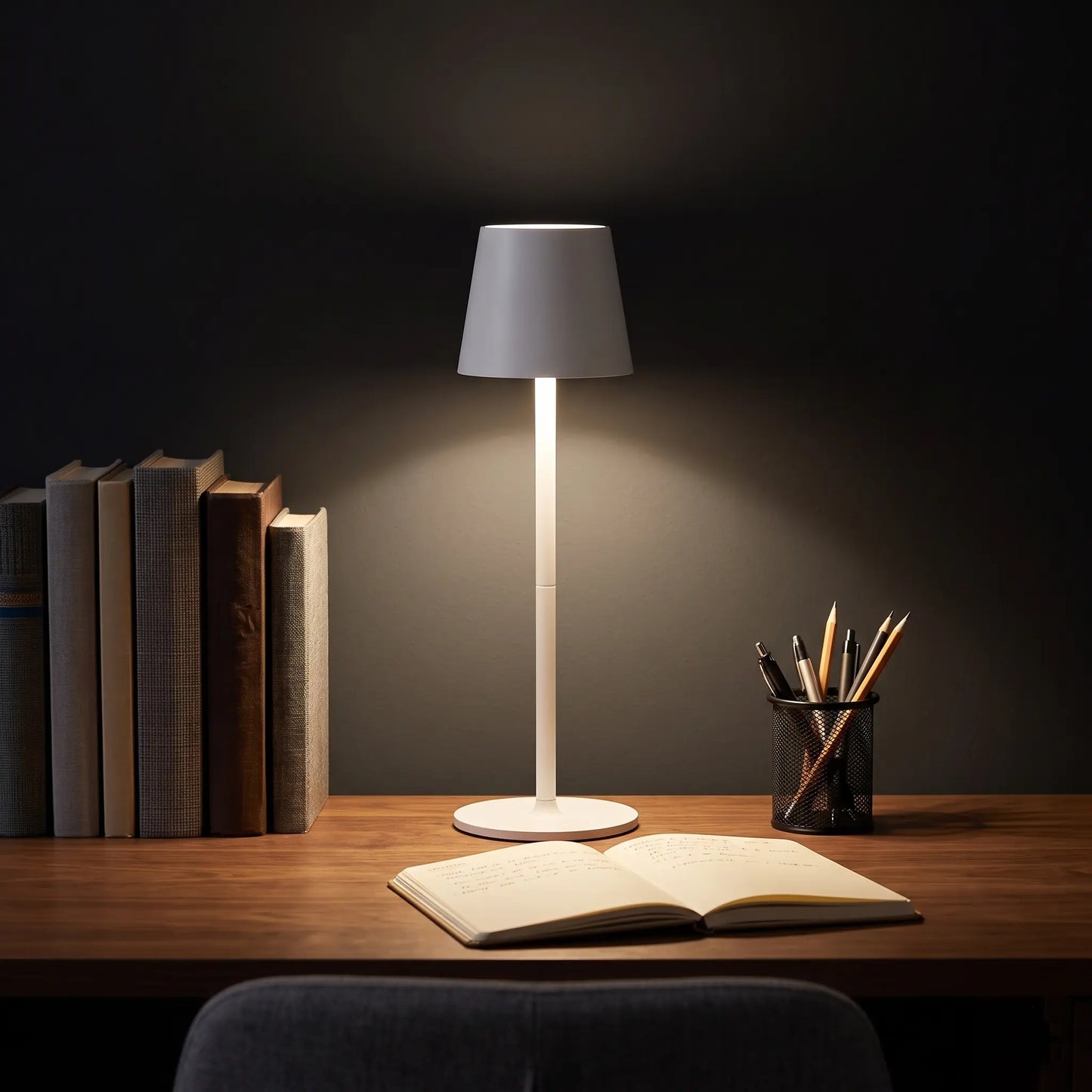 Aesthix Lume Poise rechargeable waterproof table lamp white finish study desk books pen workspace UK