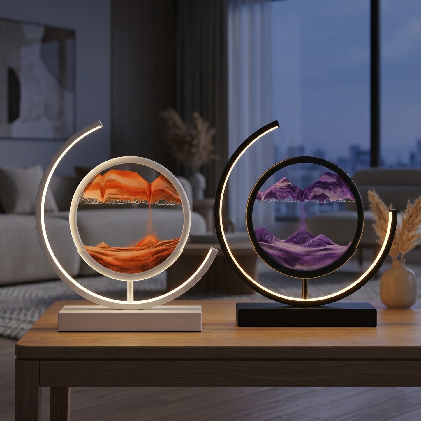Aesthix Lume Drift quicksand art lamp two variants orange purple sand bright living room window UK