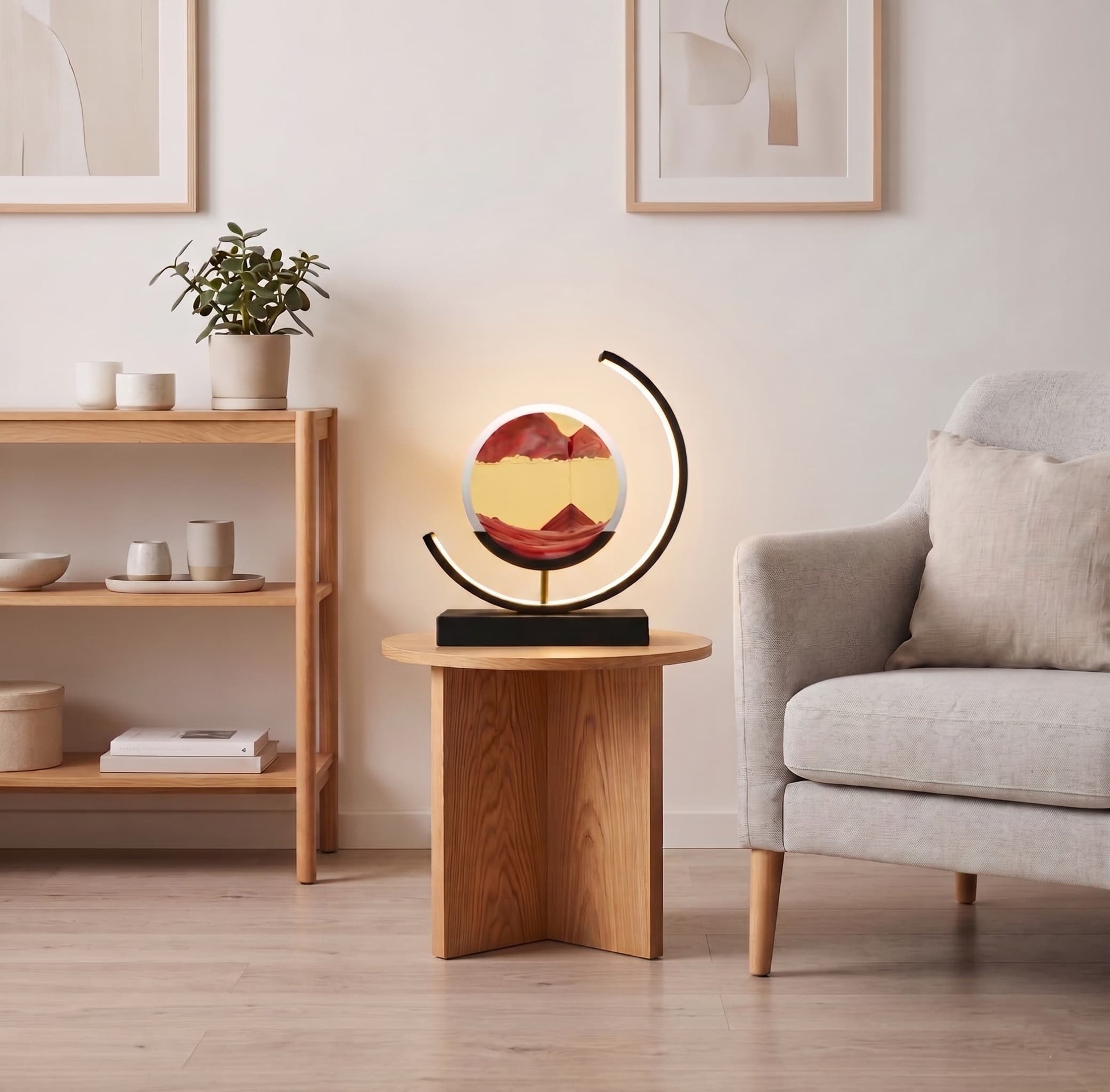 Aesthix Lume Drift quicksand art lamp orange sand wooden shelf living room decor UK