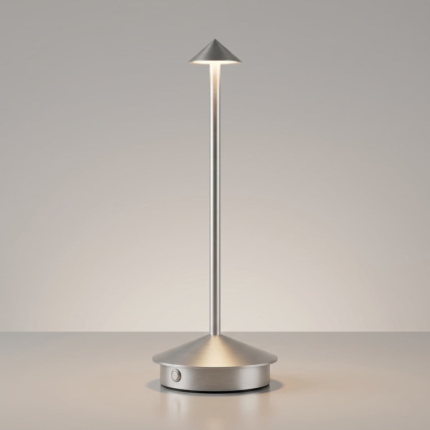 Aesthix Lume Vela slim rechargeable lamp silver finish product shot clean background UK
