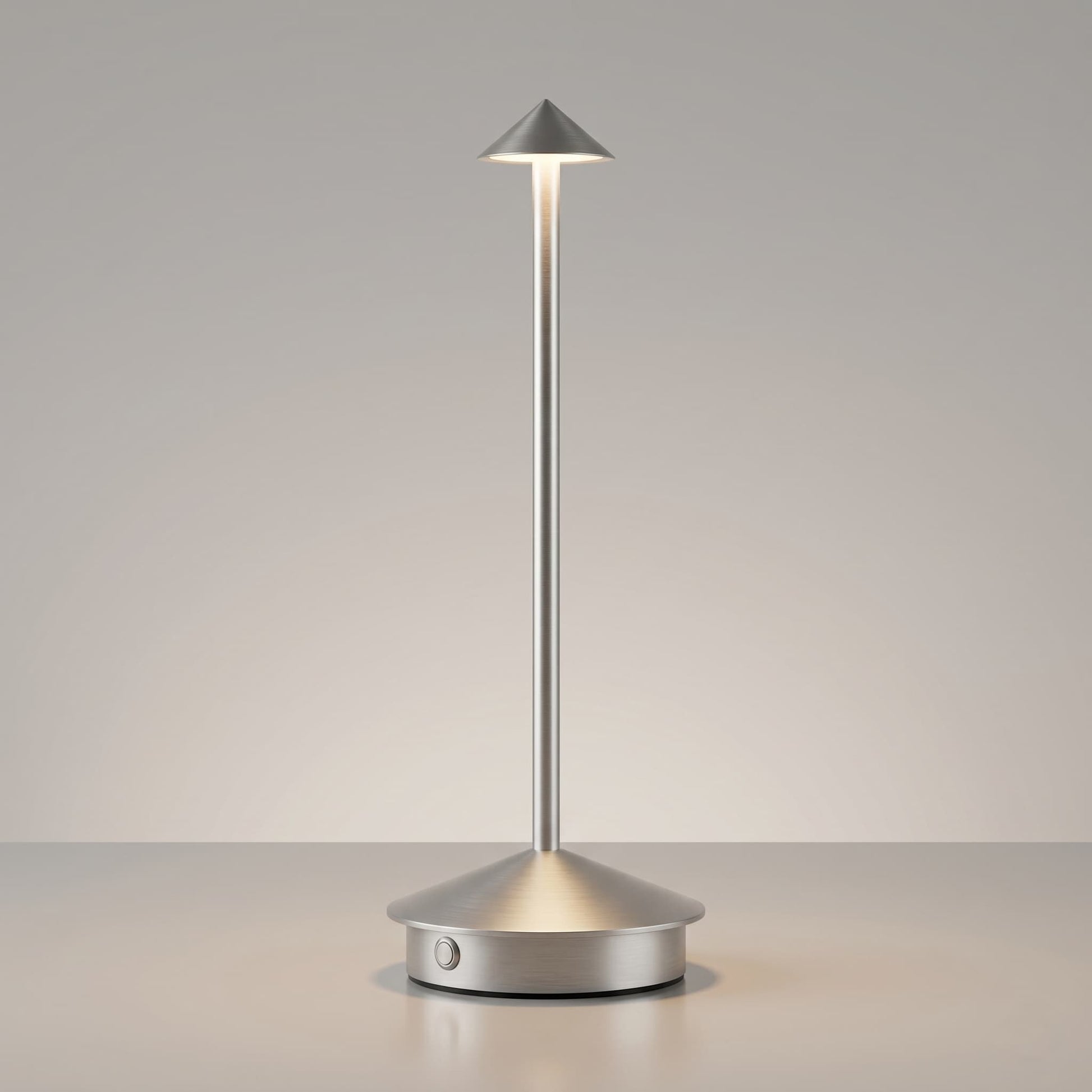 Aesthix Lume Vela slim rechargeable lamp silver finish product shot clean background UK