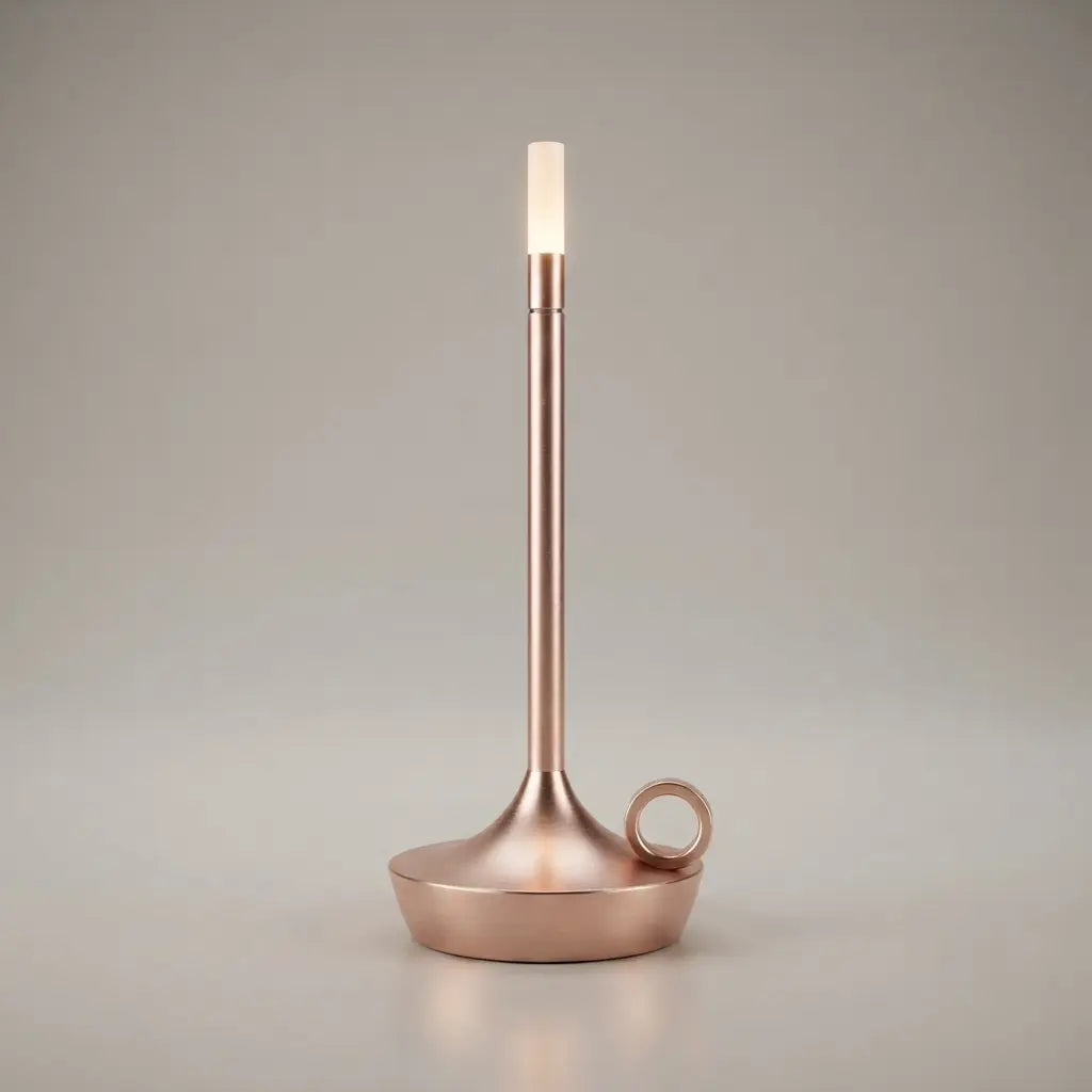 Aesthix Lume Taper candle glow lamp in rose gold – warm, romantic candlelight ambience
