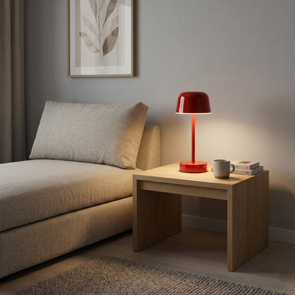 Aesthix Lume Aura cordless touch lamp red variant living room side table mug books warm glow UK