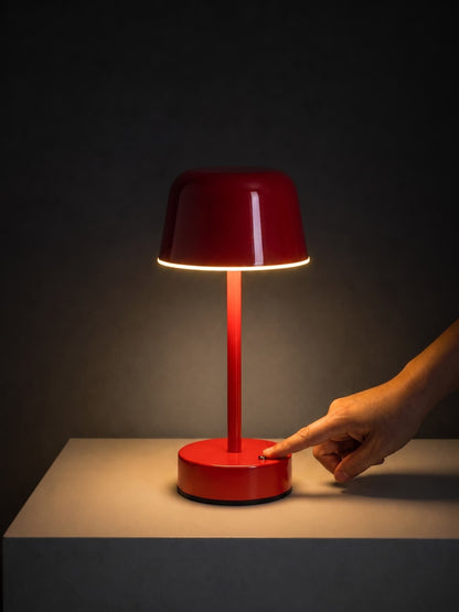 Aesthix Lume Aura cordless touch lamp red variant touch control dark background warm glow UK