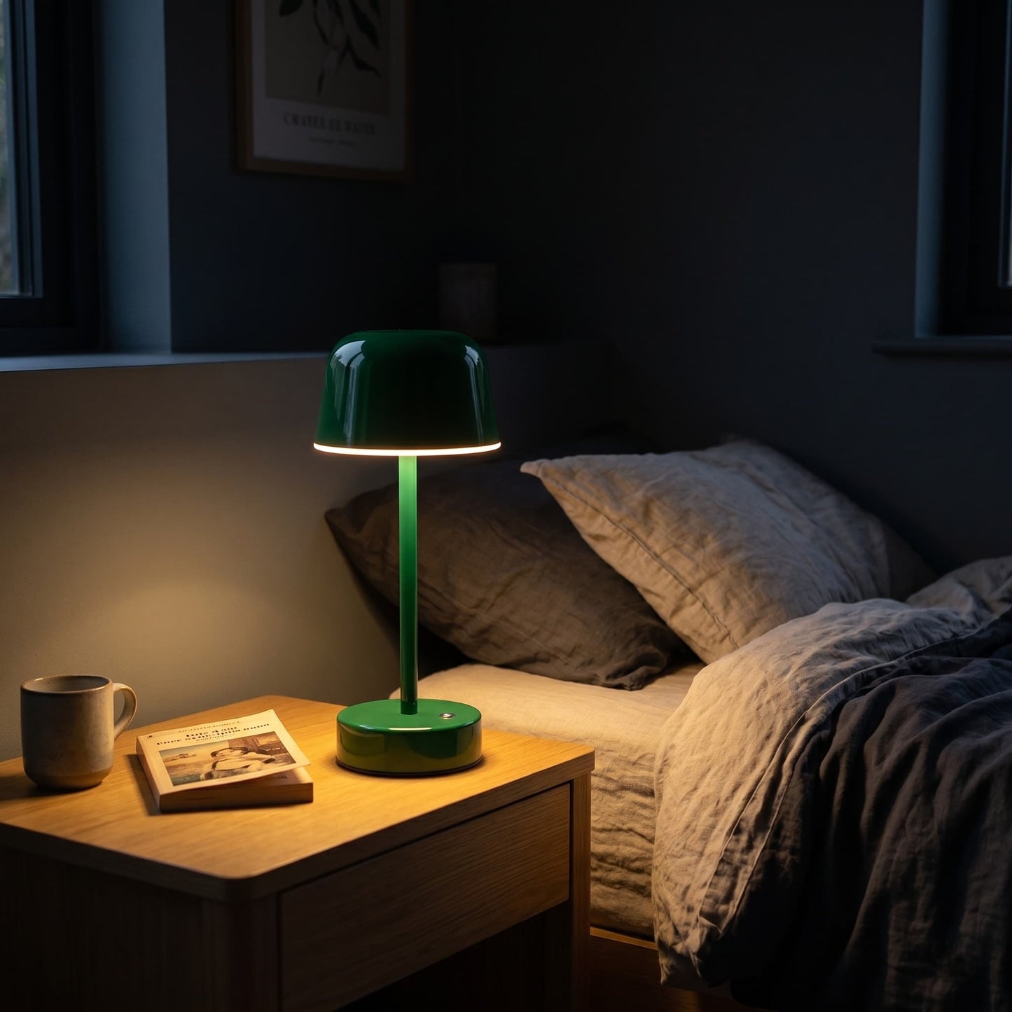 Aesthix Lume Aura cordless touch lamp green variant dark bedroom bedside table night light UK