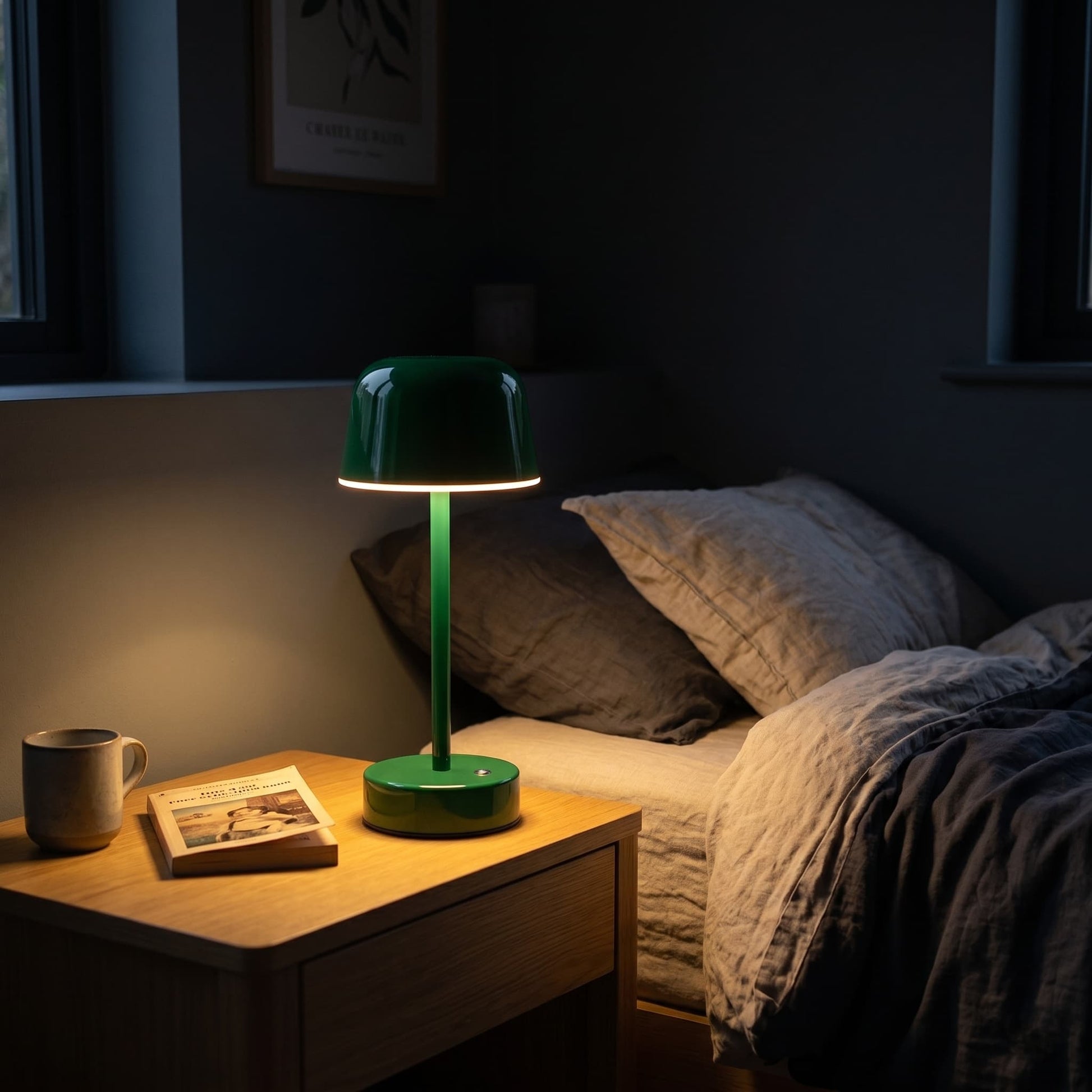 Aesthix Lume Aura cordless touch lamp green variant dark bedroom bedside table night light UK