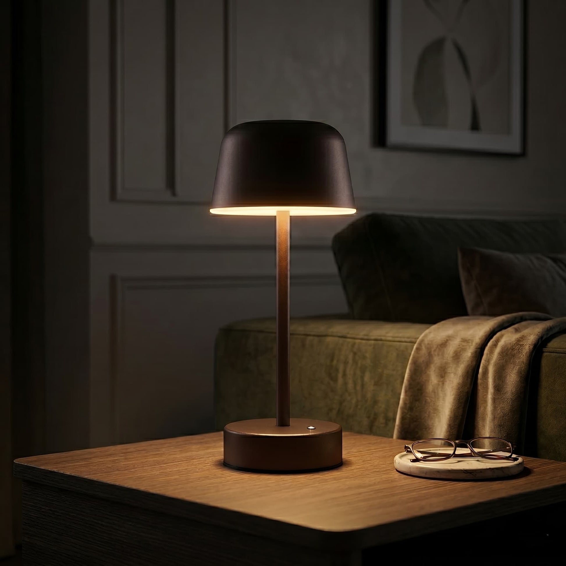 Aesthix Lume Haven cordless touch lamp brown variant dark wooden table  UK