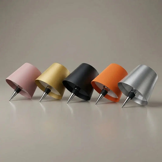 Aesthix Lume Vino accent bottle lamp five colour variants pink gold black orange silver product shot UK