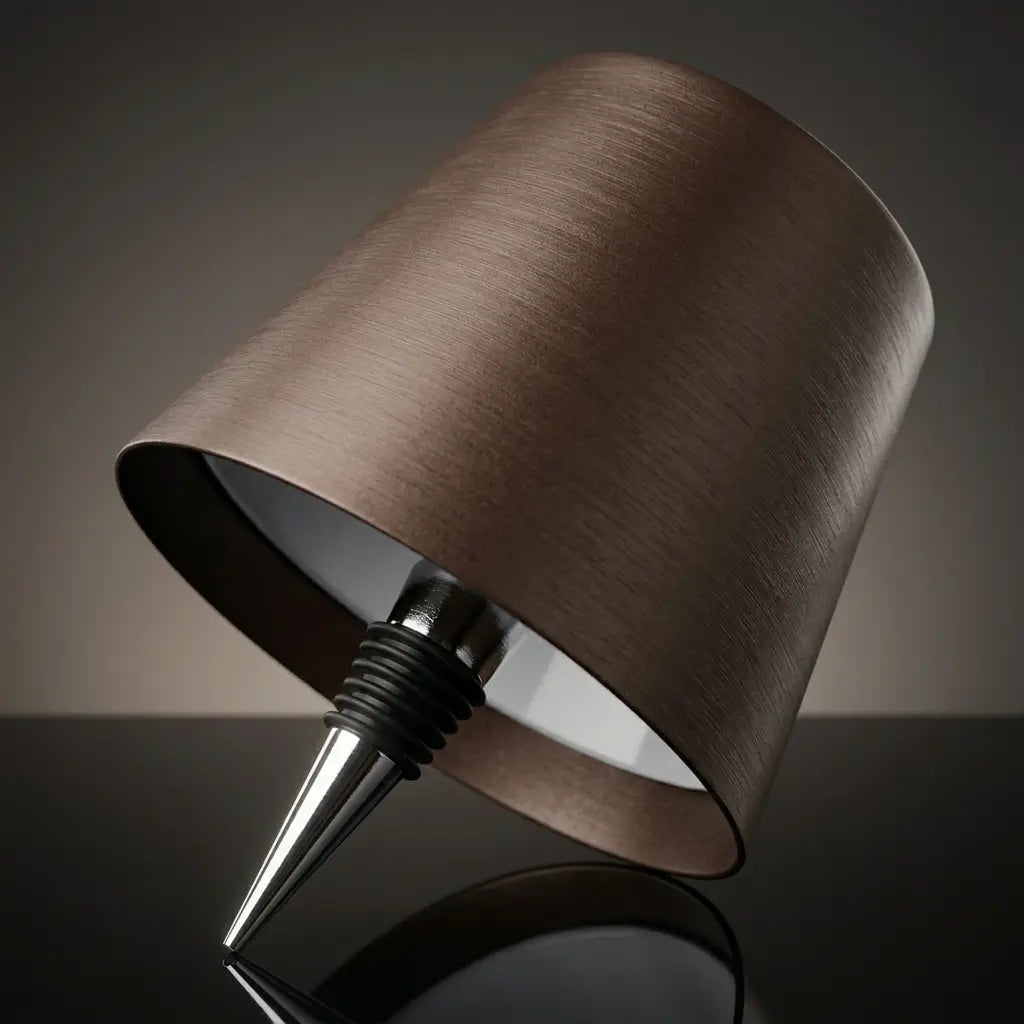 Aesthix Lume Vino accent bottle lamp brown finish product shot dark background UK
