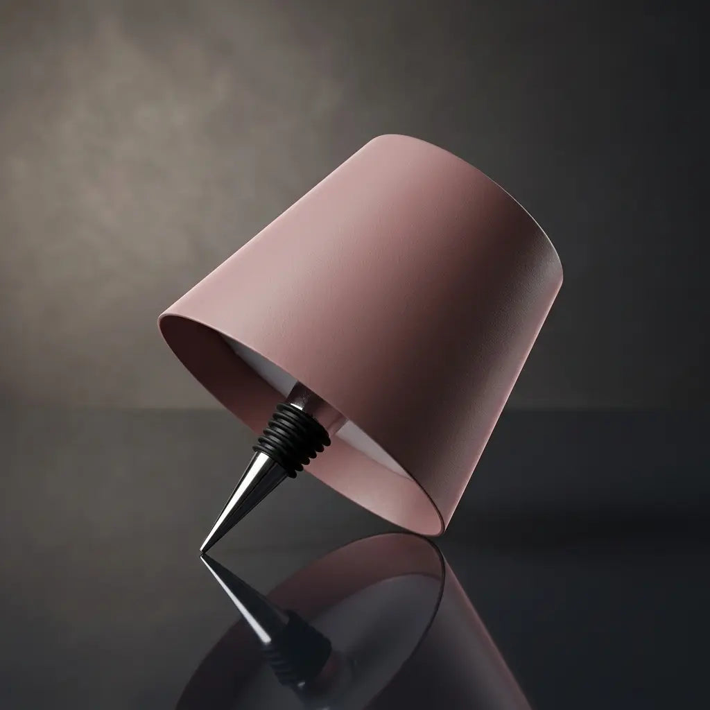 Aesthix Lume Vino accent bottle lamp pink finish product shot dark background UK
